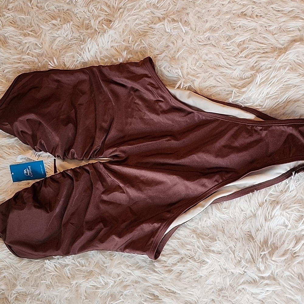 Cupshe Brand New Women’s Deep V Ruched Swimsuit - Brown - Picture 4 of 4